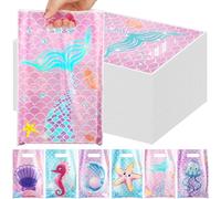 Kolldenn 120 Pcs Mermaid Party Favor Bags with Handles Under the Sea Plastic Mermaid Goodie Gift Bags Bulk Ocean Shell Starfish Marine Animals Birthday Treat Candy Sack for Summer Party Supplies