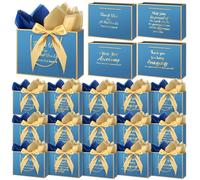 Kolldenn 20 Pack Thank You Gift Bags with Handles, 11x7x3.1 in Large Gift Bags with Bow Ribbon Tissue Paper Employee Appreciation Gift Bag Bulk for Team Teacher Coworker Graduate Social Worker (Blue)