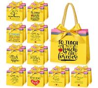 Kolldenn 20 Packs Teacher Appreciation Gift Bags 10 Styles Thank You Gift Bag with Handle Ribbon Bow for Teacher Appreciation W nd of School Year