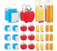 Kolldenn 24 Pack Apple, Notebook, Ruler, Pencil Back to School Gift Bag with Handle Reusable First Day of School Treat Bag Bulk for Teacher Appreciation Kindergarten Preschool Welcome Back Party Favor