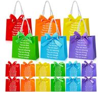 Kolldenn 24 Pack End of The Year Gifts Bags for Students Rainbow Inspiration Bag with Handles and Ribbon Goodie Gift Bag for Primary School Student Sunday School Rainbow Party Favors