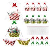 Kolldenn 24 Pcs Christmas Baskets for Gift Empty DIY Bulk 8" x 10" Red and Green Candy Cane Striped Gift Basket Kit with Handles 8 Basket 8 Bags and 8 Bows to Fill for Xmas Wedding Birthdays Wrapping