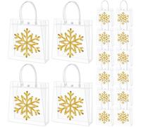Kolldenn 24 Pcs Christmas Clear Plastic Gift Bags with Handles Snowflake Reusable Candy Treat Goodie Party Gift Bags PVC Tote for Christmas Party Favors