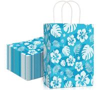 Kolldenn 24 Pcs Hawaiian Tropical Gift Bags Cartoon Anime Theme Luau Goodie Bags with Handles Floral Hibiscus Hawaiian Welcome Pouches for Summer Luau Birthday Party Favor, 8.3 x 5.9 x 3.1'' (Fresh)