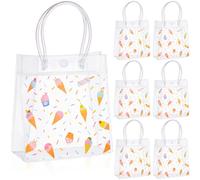 Kolldenn 24 Pcs Ice Cream Gift Bags PVC with Handles Summer Clear Plastic Reusable Totes Gift Bags Bulk for Ice Cream Birthday Wedding Party Supplies (Fresh Style)