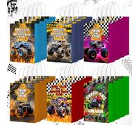 Kolldenn 24 Pcs Monsters Truck Party Favor Bags Truck Theme Gift Goodie Paper Bags with Handles Racing Car Candy Treat Pouch for Monster Party Birthday Decorations Baby Shower Supplies