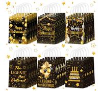 Kolldenn 24 Pcs Retirement Party Favors Bags Retire Gift Goodie Paper Bags with Handles Black Gold Happy Retirement Candy Treat Pouch for Retirees Farewell Going Away Party Decorations Supplies