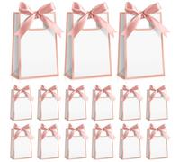 Kolldenn 24 Pcs Small Gift Bags with Bow 6.3 x 3.9 x 2.8 Inch Thank You Gift Bags Elegant Mini Paper Bag with Handles for Wedding Bridal Birthday Baby Shower Bridesmaid Party Favors(White Rose Gold)