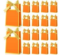 Kolldenn 24 Pcs Small Gift Bags with Bow 6.3 x 3.9 x 2.8 Inch Thank You Gift Bags Elegant Mini Paper Bag with Handles for Wedding Bridal Birthday Baby Shower Bridesmaid Party Favors(Orange Gold)