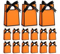 Kolldenn 24 Pcs Small Gift Bags with Bow 6.3 x 3.9 x 2.8 Inch Thank You Gift Bags Elegant Mini Paper Bag with Handles for Wedding Bridal Birthday Baby Shower Bridesmaid Party Favors(Orange Black)