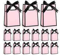 Kolldenn 24 Pcs Small Gift Bags with Bow 6.3 x 3.9 x 2.8 Inch Thank You Gift Bags Elegant Mini Paper Bag with Handles for Wedding Bridal Birthday Baby Shower Bridesmaid Party Favors(Pink Black)