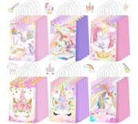 Kolldenn 24 Pcs Unicorn Party Favors Bags Cute Unicorn Themed Gift Goodie Paper Bags with Handles Animals Pet Candy Treat Pouch for Birthday Party Decorations Supplies