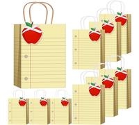 Kolldenn 24 Set Teacher Gift Bags with Handle Apple Tags Teacher Appreciation Gift Bag with Tissue Paper Yellow Notebook Line Gifts for Retirement Appreciation Day Christmas for Teachers
