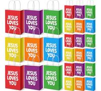 Kolldenn 30 Pcs Christian Gift Bags Bulk Jesus Loves You with Handle | Religious Baptism Paper Bags for Women, Bible Verse Party Favors for Jesus Birthday Sunday School