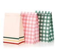 Kolldenn 36 Pcs Gingham Camp Paper Bag with Stickers Green Pink Plaid Checkered Goodie Bags with Handle for Camp Bachelorette Baby Shower Wedding Birthday Party Favor Supplies