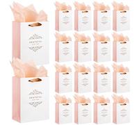 Kolldenn 36 Pcs Grateful for You Gifts Bags Thank You Gift Bags Bulk with Wrapping Beige Gift Bag with Gold Foil Design with light brown Tissue Paper Reusable Inspirational Treat Bag for Men Women