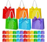 Kolldenn 48 Pack End of The Year Gifts Bags for Students Rainbow Inspiration Bag with Handles and Ribbon Goodie Gift Bag for Primary School Student Sunday School Rainbow Party Favors