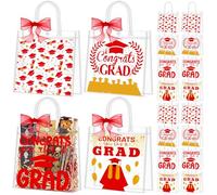 Kolldenn 48 Pcs Graduation Gifts Bags Bulk Clear PVC Congrats Grad Tote Bags with Handle Ribbon for 2026 Class Students School Graduate End of Year Party Supplies, Gold Red 5.9 x 6.3 x 2.8 Inch