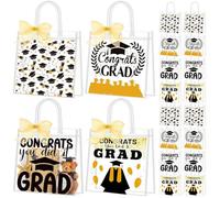 Kolldenn 48 Pcs Graduation Gifts Bags Bulk Clear PVC Congrats Grad Tote Bags with Handle Ribbon for 2026 Class Students School Graduate End of Year Party Supplies, Gold Black 5.9 x 6.3 x 2.8 Inch