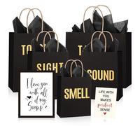 Kolldenn 5 Pcs 5 Senses Gift Bags for Him and Her Five Senses Kraft Bags with Handles Tissue Paper Kraft Envelope Greeting Card for Birthday Valentine Wedding Anniversary DIY