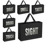 Kolldenn 5 Pcs 5 Senses Gift Bags for Him Her Five Senses Gift Bags Taste Touch Smell Sound Sight Wrapping with Handle for Birthday Wedding Christmas Holiday Party(Black, Silver,12.6 x 8.7 x 4 Inch)