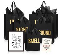 Kolldenn 5 Pcs 5 Senses Gift Bags for Him Her Five Senses Gift Bags with Handles Tissue Paper Kraft Envelope Greeting Card for Birthday Valentine Wedding Anniversary DIY Gift