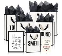 Kolldenn 5 Pcs 5 Senses Gift Bags for Him or Her Five Senses Bags with Handles Tissue Paper Kraft Envelope Greeting Card for Birthday Wedding Anniversary DIY Gift(Size A,White Black)