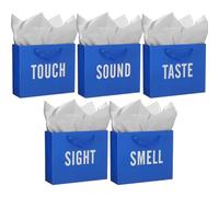 Kolldenn 5 Senses Gift Bags for Him and Her Five Senses Gift Bag with Ribbon Handles and Tissue Paper Present Wrappings for Valentine Wedding Birthday Mothers Day(Blue Silver,11.8 x 10 x 4 Inch)