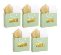 Kolldenn 5 Senses Gift Bags for Him and Her Five Senses Gift Bag with Ribbon Handles and Tissue Paper Present Wrappings for Valentine Wedding Birthday Mothers Day(Sage Green,11.8 x 10 x 4 Inch)