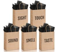 Kolldenn 5 Senses Gift Bags for Him for Her with 10 Pcs Tissue Paper, Paper Bags with Handles Five Senses Gifts for Valentines Christmas Birthday Wedding Anniversary (Kraft,8.3 x 4.3 x 10.6 Inch)