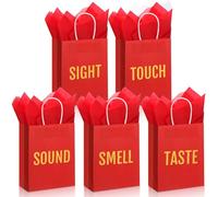 Kolldenn 5 Senses Gift Bags for Him for Her with 10 Pcs Tissue Paper, Paper Bags with Handles Five Senses Gifts for Valentines Christmas Birthday Wedding Anniversary(Red,8.3 x 4.3 x 10.6 Inch)