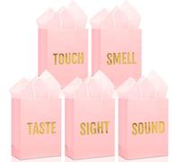 Kolldenn 5 Senses Gift Bags for Him for Her with 10 Pcs Tissue Paper, Paper Bags with Handles Five Senses Gifts for Valentines Christmas Birthday Wedding Anniversary (Pink,8.3 x 4.3 x 10.6 Inch)