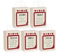 Kolldenn 5 Senses Gift Bags for Him Her 10. 6'' Valentine's Day Five Senses Gift Bags with Handles Smell Taste Touch Sight Sound Kraft Paper Present Wrappings for Valentine Wedding Birthday(Elegant)