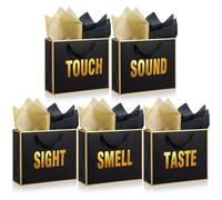 Kolldenn 5 Senses Gift Bags for Him Her Five Senses Gift Bag with Ribbon Handles and Tissue Paper Present Wrappings for Valentine Wedding Birthday Mothers Day(Black,9.8 x 6.7 x 3.1 Inch)