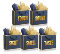 Kolldenn 5 Senses Gift Bags for Him Her Five Senses Gift Bag with Ribbon Handles and Tissue Paper Present Wrappings for Valentine Wedding Birthday Mothers Day(Navy Blue,11.8 x 10 x 4 Inch)