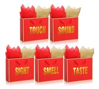 Kolldenn 5 Senses Gift Bags for Him Her Five Senses Gift Bag with Ribbon Handles and Tissue Paper Present Wrappings for Valentine Wedding Birthday Mothers Day(Red,11.8 x 10 x 4 Inch)