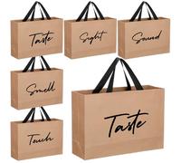 Kolldenn 5 Senses Gift Bags for Him Her with Ribbon Handles Sight Smell Touch Taste Sound Paper Gift Bags for Wedding Anniversary Party Mothers Day(Brown)
