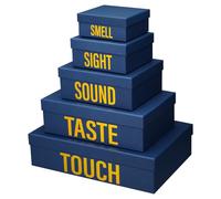 Kolldenn 5 Senses Gift Boxes for Him Her Five Senses Birthday Decoration Stacking Nesting Gift Boxes with Lids for Husband Boyfriend Wedding Valentine Christmas Anniversary Party(Navy Blue)