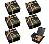 Kolldenn 5 Senses Gift Boxes for Him Her Five Senses Square Gift Boxes with Ribbon Black Paper Box Champagne Color Ribbon for Mothers Day Birthday Valentine's Day Wedding Anniversary