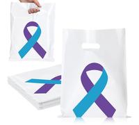 Kolldenn 50 Pcs cancer Awareness Bags Ribbon Cancer Awareness Gift Bags with Handle Merchandise for Fundraiser Event Supplies (Blue and Purple)