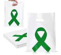 Kolldenn 50 Pcs Mental Health Awareness Bags Green Ribbon Liver Cancer Awareness Gift Bags with Handle for Cerebral Palsy Glaucoma Bipolar Disorder Organ Donation Charity Fundraiser Supplies