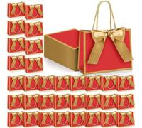 Kolldenn 50 Pcs Metallic Gift Bags with Handle 7.5 x 6 x 2.8 Inch Small Red Gold Thank You Bag with Bow Ribbon for Christmas Wedding Birthday Bridal Shower Bridesmaid Graduation Party Favor