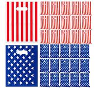Kolldenn 50 Pieces 4th of July Party Favor Gifts Bags Plastic American Flag Patriotic Goodies Treat Candy Bags for Memorial Day Independence Day Veterans Party Red White Blue Gift Wrapping Supplies