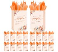Kolldenn 50 Sets Little Pumpkin Baby Shower Favors Bags Bulk A Little Pumpkin is on The Way Thank You Gift Bags with Handles and Tissue Paper for Fall Baby Shower Gender Reveal Party Favors