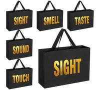 Kolldenn 6 Pcs 5 Senses Gift Bags for Him Her Five Senses Gift Bags Taste Touch Smell Sound Sight Wrapping with Handle for Birthday Wedding Christmas Holiday Party(Black,12.6 x 8.7 x 4 Inch)