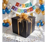 Kolldenn Extra Large Gift Box with Lid 20x20x20 Inches, Black Giant Gift Box for Gender Reveal Big Presents with Bows and Ribbons for Birthday Special Celebrations Anniversaries Wedding Party