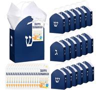 Kolldenn Hanukkah Paper Gift Bags with Handle, Star Cards, Menorah Candles, Gift Wrapping, Party Supplies