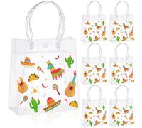 Kolldenn Mexican Fiesta Gift Bags Plastic Clear PVC Gift Bags with Handles Mexican Fiesta Party Favor Taco Bar Decorations for Birthday Summer Mexico Party Supplies 5.9 x 6.3 x 2.7 Inches(24pcs)