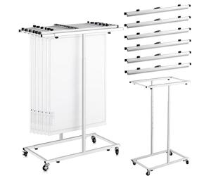 Kolldenn Mobile Blueprint Storage Rack Adjustable Mobile Blueprint Holder with 6 Pcs Blueprint Hanging Clamps 4 Wheels Blue Print Storage Organizer Stand for File Display Plan Office Home (30 Inch)