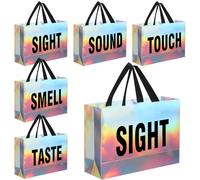 Kolldenn Valentine's Day 5 Senses Gift Bags for Him Her, Valentine Five Senses Gift Paper Kraft Bags with Ribbon Handle for Lover Husband Boyfriend Birthday Party(Holographic,12.6 x 8.7 x 4 Inch)